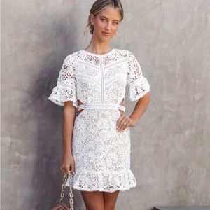 SWEETEST ESCAPE FLORAL CROCHET CUTOUT MINI DRESS VICI, size small